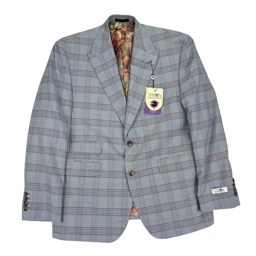 Tayion Mens Acontour Classic Fit Plaid Suit Jacket Blue Tan 40S
